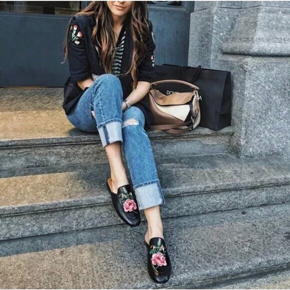 Gucci Princetown Horsebit Loafer Floral Flower Black Leather Mules EU 41 US 11 - Picture 16 of 16